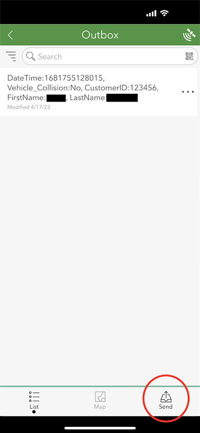 iOS screen shot of Utah Deadhead Reporter app, outbox send